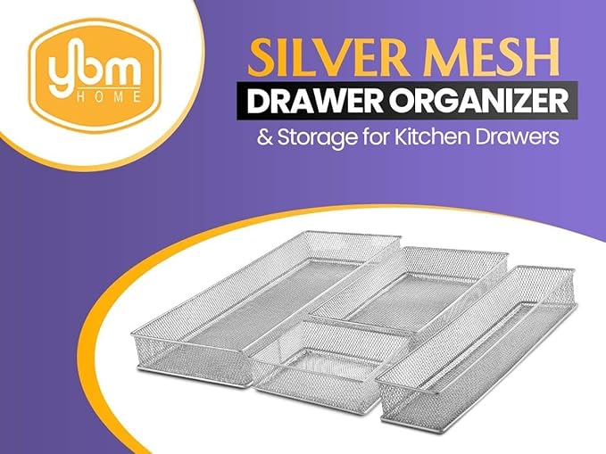 YBM HOME Silver Mesh Drawer Cabinet and or Shelf Organizer Bins, School Supply Holder Office Desktop Organizer Basket (12, 6x6x2 Inch)