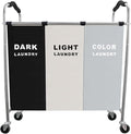 Laundry Sorter 3 Section, 240L Large Laundry Cart with Wheels 3 Hamper Laundry Sorter with Steel Frame and Removable Bag for Dirty Clothes in Laundry Room Bedroom