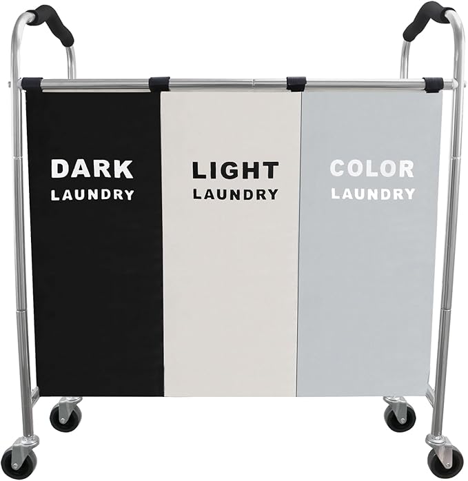 Laundry Sorter 3 Section, 240L Large Laundry Cart with Wheels 3 Hamper Laundry Sorter with Steel Frame and Removable Bag for Dirty Clothes in Laundry Room Bedroom