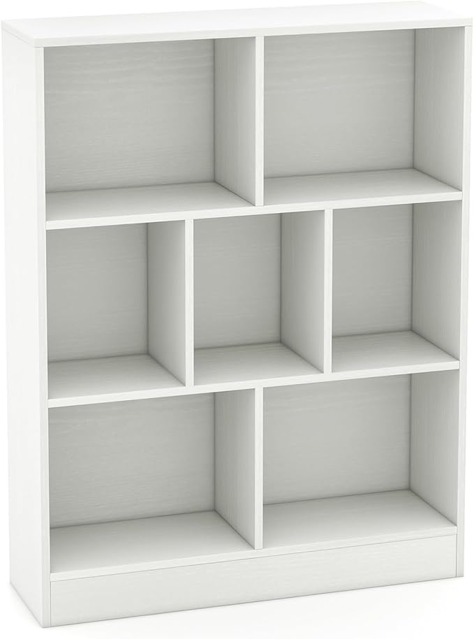 Giantex 7 Cube Bookcase, 4-Tier Freestanding Bookshelf w/ 7 Open Compartments, 2 Anti-Tipping Kits, Modern Display Cabinet, 41" Wood Cubby Storage Organizer for Living Room, Bedroom, White