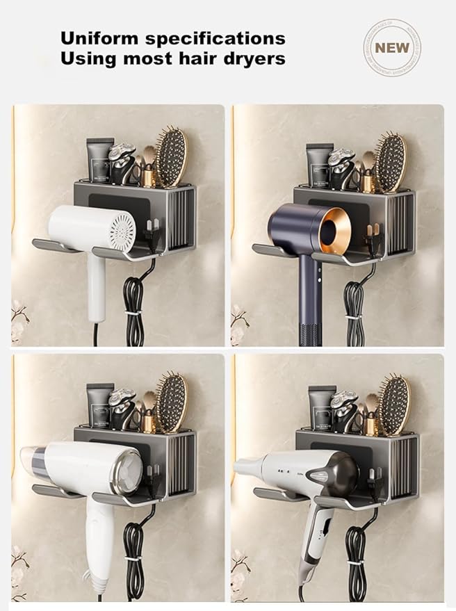 Hair Dryer Holder Wall Mounted,with Individually Removable Organizer Box, Aluminum Blow Dryer Holder for Bathroom, Salon Organizers & Storage(Gunmetal Grey),Weight Capacity 10 kg (22 lbs)