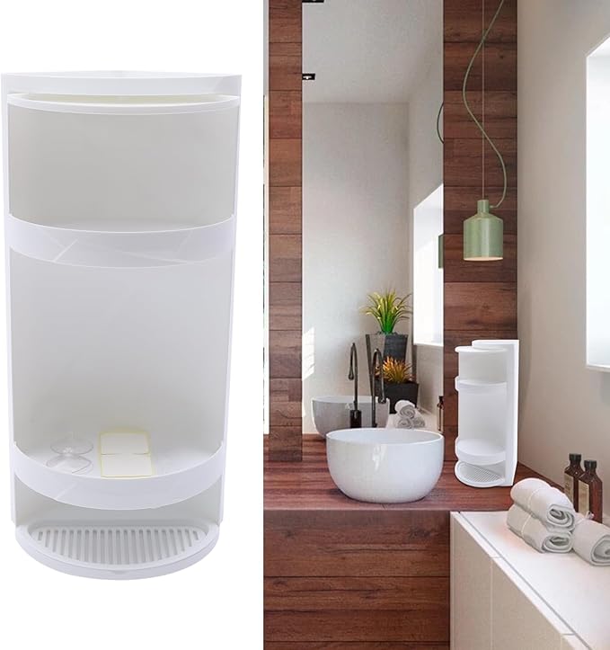 3 Tier Corner Shelf Stand, Cosmetic Skincare Organizer for Bathroom & Vanity, Tabletop Storage Rack Cabinet for Small Space, Waterproof Stand with 360° Rotating Door, 8 x 8 x 23.6, White