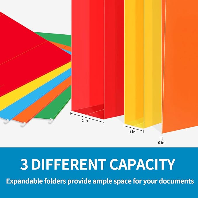 12 Pack Hanging File Folders, Letter Size with 1/5-Cut Adjustable Tabs, 12 Selected Color - File Folder Organizer for Filing Cabinet Office Home, Designed for Bulky Files, Medical Charts