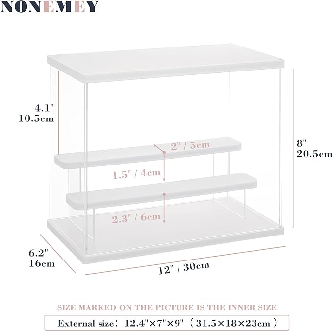 NONEMEY Clear Acrylic Display Case with Light ,3 Tier Multiple Color Lights via Remote Control Dustproof Display Box for Collectibles Figures Mini Toys (White 3Tier 12.4*7*9inch)