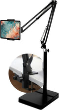 2-in-1 Tablet Floor Stand with tablet stand for desk – Stable 8lb Base with Stretchable Arm for Bed, Couch, or Desk Compatible with iPads, Galaxy Tabs, Surface Pro, Phones & E-Readers (4.7"–12.9")