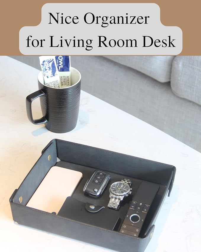 CASIRENA Father's Day Gifts Faux Leather Valet Tray Organizer for Men - Catch-All Tray for Entryway Table Key, Wallet, Watch, Coin Change, Phone, Dresser EDC Dump Jewelry, Bedside Nightstand Desk-top