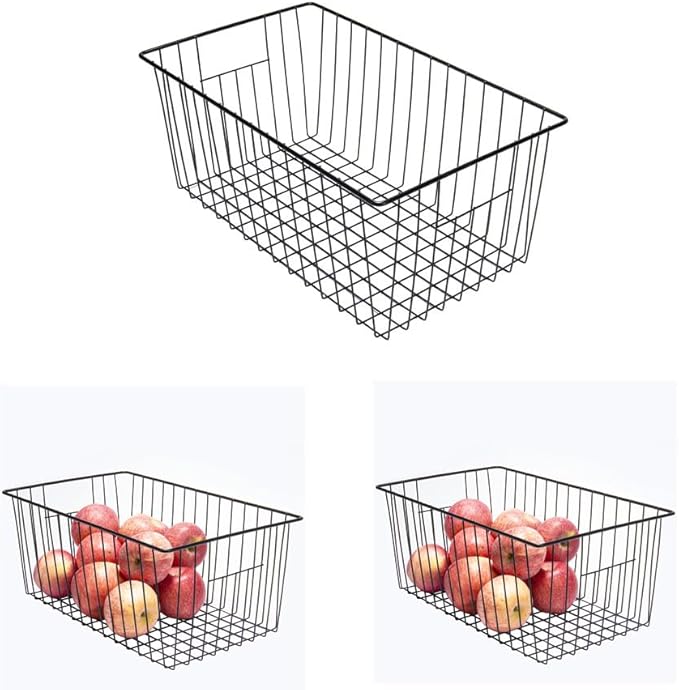 16inch Upright Freezer Organizer Baskets for 13-14,16-21 cu.ft Standup Freezer, Settle freezer chaos and reduce food waste effectively, Durable, Fully Use Space, Improve Air Circulate, Black, 3pcs