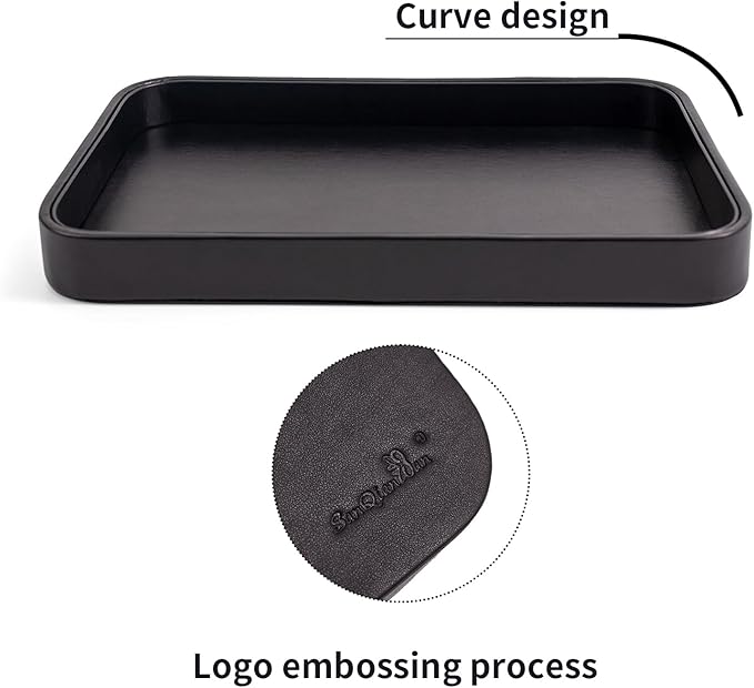 SANQIANWAN Faux Leather Valet Tray for Men Nightstand Bedside Entry Table Tray Catchall Tray for Keys,Wallet,Phone,Watch,Jelwery and Coin Gift for Dad Husband Boyfriend Uncle (Black)