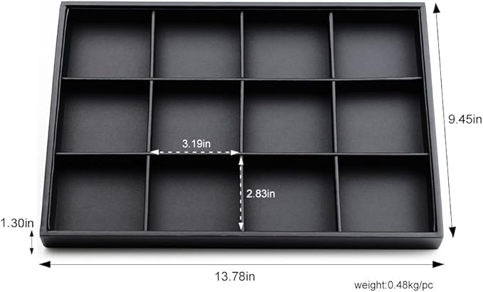 Black PU Leather Jewelry Display Flat Tray Ring Necklace Watch Organizer Display Tray (1 grid)