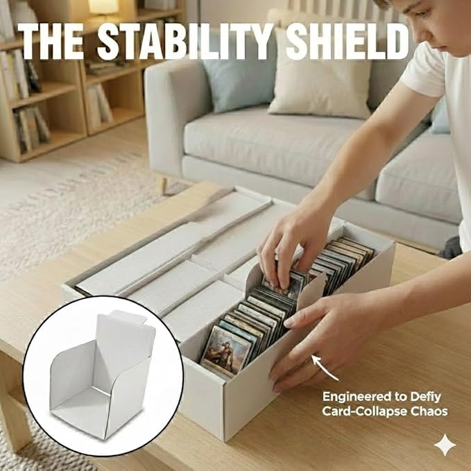 4 Pack Sports Card Boxes 3200 Count Cardboard Card Storage Box White Bulk Card Storage Boxs with Card Supporter Dividers Cards Storage Box for Card Game Card Boxes