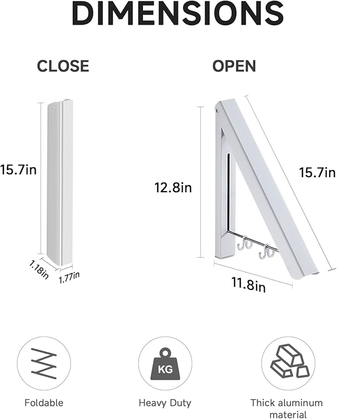 Retractable Clothes Drying Rack,Space Saver Wall-Mounted Retractable & Foldable Clothes Hanger for Laundry Room,Bedroom,Closet Storage Organization (1pcs, White)
