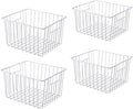 Freezer Baskets Storage Organizer, Refrigerator Metal Wire Basket bins, Household Bins with Built-in Handles for Kitchen Cabinets, Freezer, Pantry, Closets, Bathrooms, 4 Packs