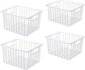 Deep Refrigerator Organizer Baskets, Metal Wire Baskets for Upright Freezer, Household Bin Basket with Handles for Kitchen, Cabinets, Pantry, Closets (11.8" L x 10" W x 7" H)