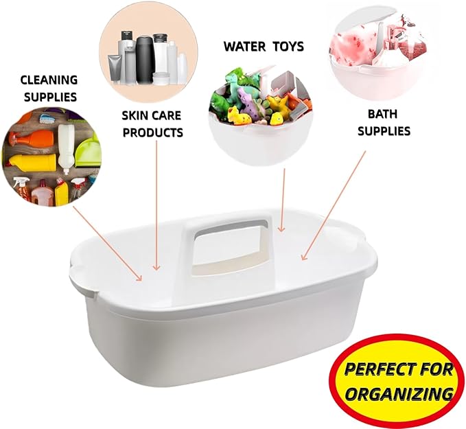 2 Pack Large Cleaning Caddy Portable Shower Basket Supply Organizer with Handle,Plastic Bucket Tool Storage,for Bathroom,Bedroom,Kitchen,Under Sink Storage (White)