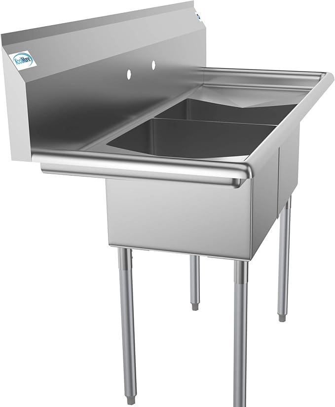 KoolMore - SB141611-12B3 2 Compartment Stainless Steel NSF Commercial Kitchen Prep & Utility Sink with 2 Drainboards - Bowl Size 14" x 16" x 11", Silver