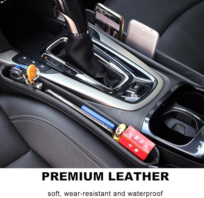 Tumecos Car Seat Pockets PU Leather Car Console Side Organizer Seat Catcher Holders Compatible with Phone Key Wallet Phone Sunglasses 2 Pack (Brown)