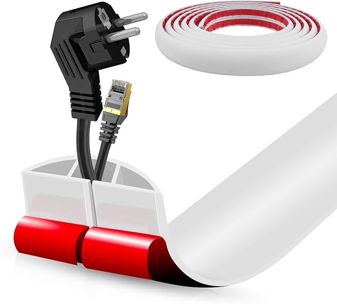 Floor Cord Cover Self Adhesive Cord Hider,10FT Cable Management, Extension Strip Protector for Wires, Prevent Cable Trips for Offices, Gyms, Exhibitions Cavity:0.47"(W) x 0.35"(H) White