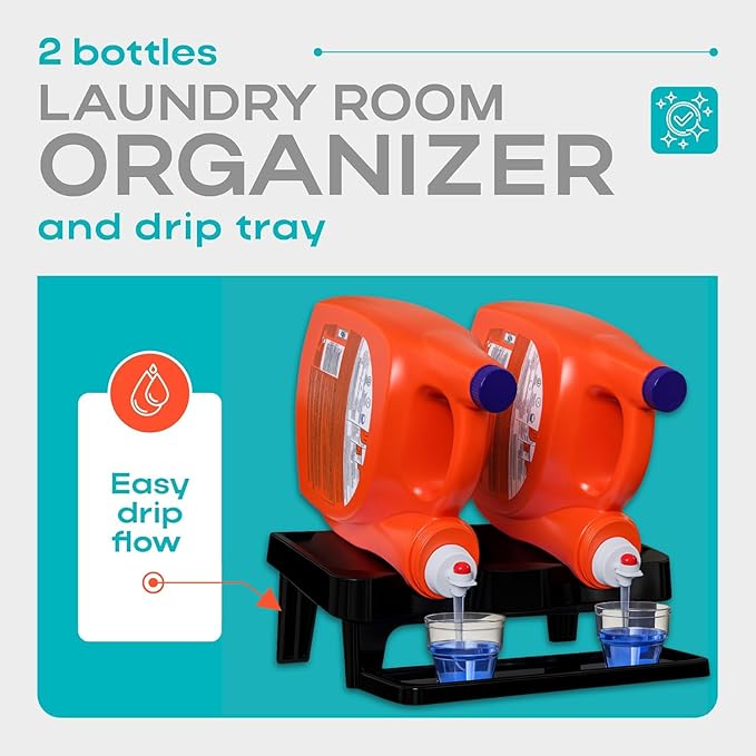 TidyFriend Detergent Holder Shelf for Laundry Room - Holds 2 Liquid Soap Dispenser, Laundry Soap Station Organizer, Detergent Stand with Drip Catcher Drip Tray Storage Organization (Black)