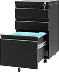 3 Drawer File Cabinet with Lock, Under Desk Metal Mobile Filing Cabinet with Wheels, Small Storage Cabinet for Home Office, Organizer for Letter/Legal/A4 Files, Rolling File Cabinet