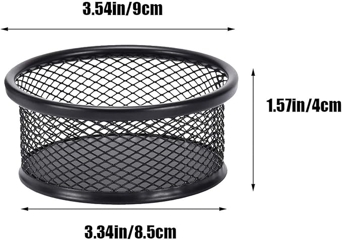 1Pc Black Metal Paper Clip Holder Mesh Paperclip Bowl Binder Clip Dispenser Desk Bobby Pin Container Organizer for Home Office Classroom School Desk Supplies Holders