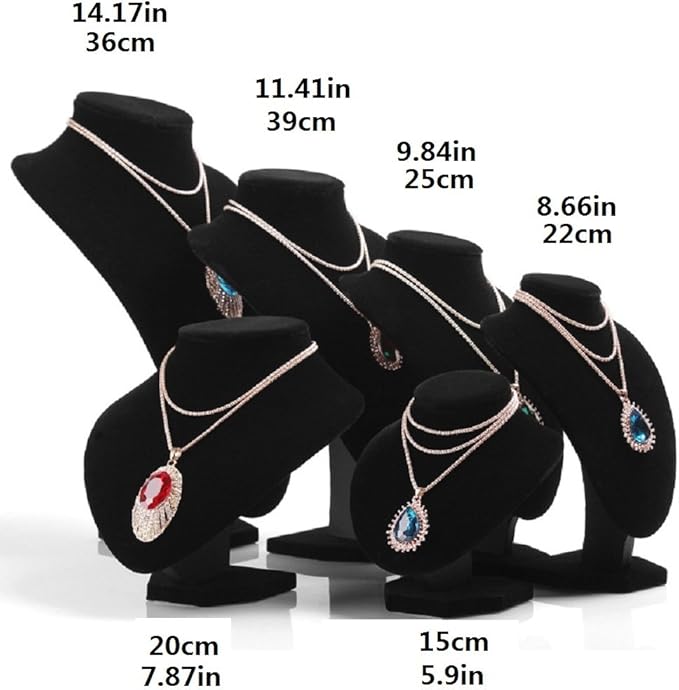 Wudygirl Black Velvet 3-Dimensional Necklace Bust Display Holder Jewelry Neck Pendant Chain Organizer Stand for Women(11.4 inch