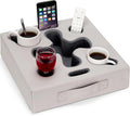 Couch Cup Holder Pillow-Sofa Cup Holder for Bed, Rv, Tv, Car, Man Cave, Backseat | Remote, Drinks, Snacks Tray Organizer Caddy Cupholder (Square-PU Grey)
