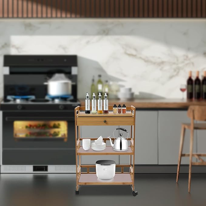 Kitchen Carts on Wheels with Storage, Rolling Storage Cart with Handles, Lockable Wheels, Top Drawer, Utility Carts on Wheels Microwave Stand for Kitchen, Living Room