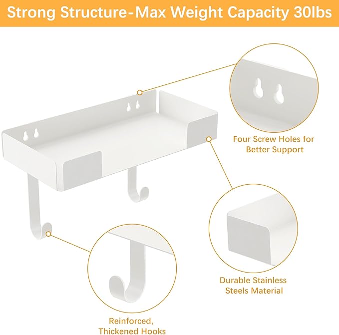JUYSON Ironing Board Holder Wall Mount, Iron Board Storage Hanger for Laundry Rooms, Iron and Ironing Board Set Holder (White-with Shelf)