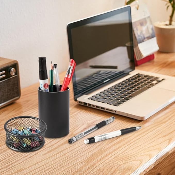 Pen Holder & Paperclip Holder, 2 Pack Aluminum Alloy Waterproof Mesh Paper Clip Holders, Desktop Dispenser Organizer for Desk Binder Clip Bobby Pin Pen, for Home Office School Supplies