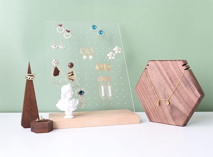 GemeShou Beech earring display for selling jewelry, wooden earring holder for studs display, small jewelry studs display board for show【Wood stand with acrylic board-Beech】
