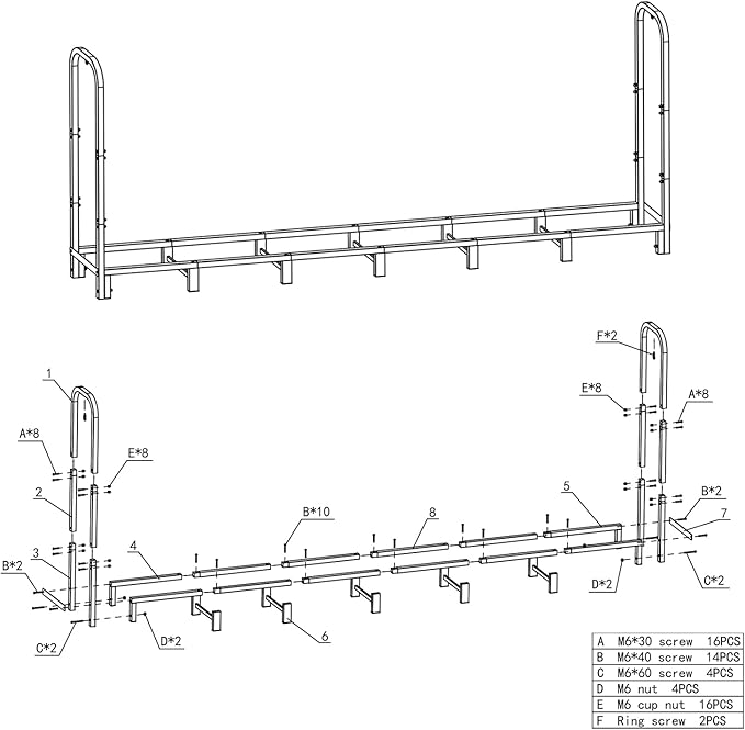 8FT Firewood Rack Outdoor, Heavy Duty Adjustable Firewood log Storage & Holder, Wood Pile Lumber Storage Rack Stacking Outside for Courtyard Patio.