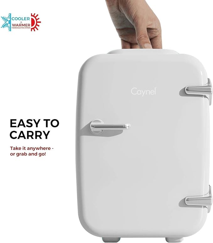 CAYNEL Mini Fridge Portable Thermoelectric 4 Liter Cooler and Warmer for Skincare, Eco Friendly Beauty Fridge For Foods,Medications, Cosmetics, Breast Milk, Medications Home and Travel