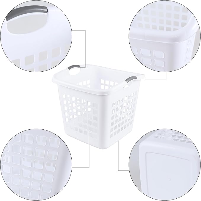 4 Packs 70 Liter Large Laundry Hamper with Handles, Plastic Laundry Clothes Baskets for Storage, White