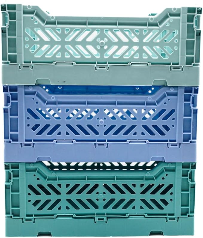 Collapsible Storage Box, Foldable Crate Organizer Bin with Handle, Stackable Crates for Home Organization (Blue, 4L - 3-Pack)