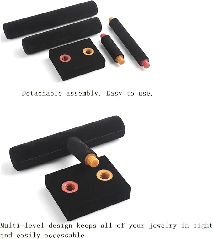Wudygirl Velvet Bracelet Holder2 Tie Jewelry Stand Jewelry Holder Organizer for Bracelets Watches Necklaces Gift for Girl Women（Black 2 Tie）
