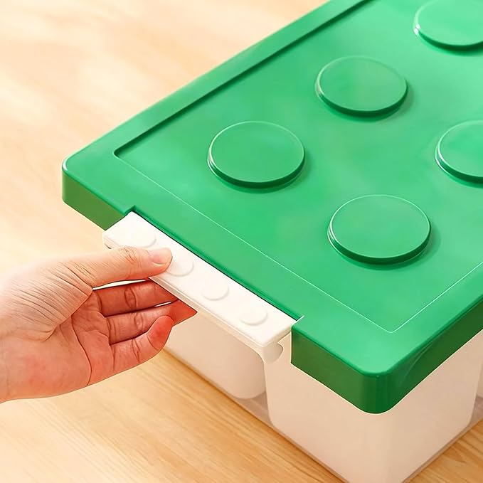 loobuu Plastic Storage Bins with Lids, Art Craft Supply Organizer Box with Brush Pot, Multipurpose Stackable Storage Containers for Organizing Tool, Craft, Crayon,Sewing (Green)