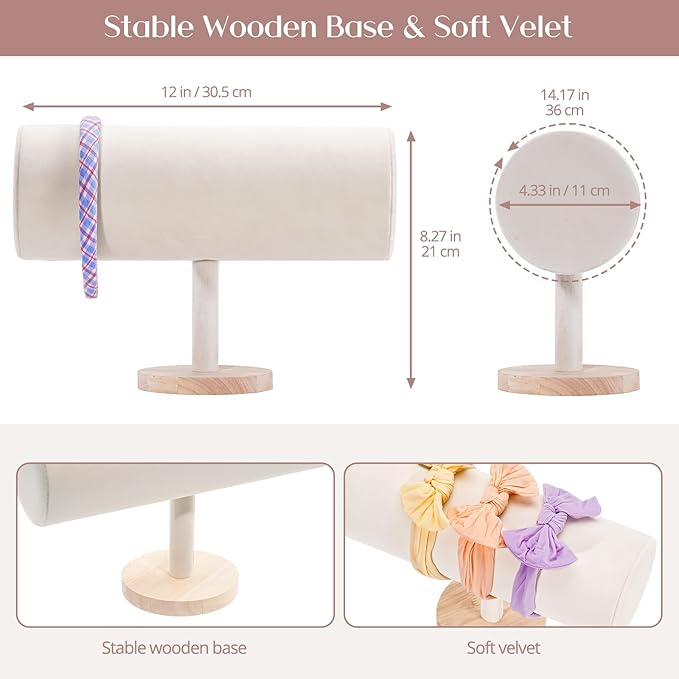 ProCase Headband Holder Organizer for Girls Women, Velvet Headband Stand for Storage Display -Beige, 2 Pack
