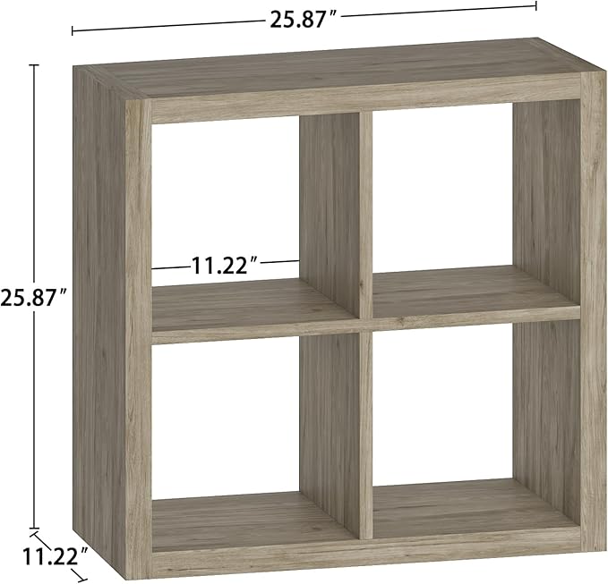 4 Cube Organizer, Cube Storage Organizer with Fabric Bin, Cube Storage Shelf for Bedroom, Living Room, Office, Modular Bookshelf Organizer for Books, Closet, Gray Oak