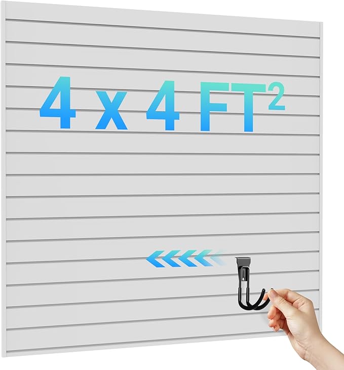 Ezlaino 4x4ft PVC Slat Wall Paneling - Thickened & Durable, Waterproof, Versatile | Fits Most Slatwall Accessories (Not Included) | Ideal for Garage, Home & Store Organization, Gray