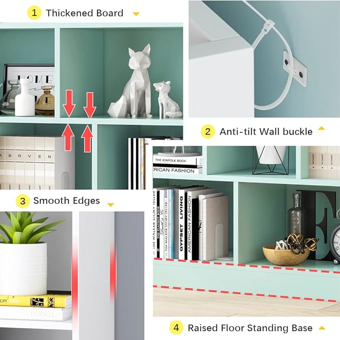 IOTXY Open Shelf Low Bookcase - Wooden 3-Tier Floor Standing Display Cabinet Organizer with Base, 10 Cubes Short Horizontal Bookshelf in Pear Yellow