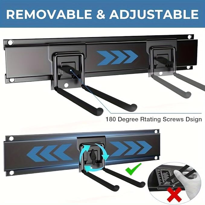 48" Industrial-Grade Wall-Mounted Garage Tool Organizer Heavy-Duty Steel Frame with Capacity Adjustable Swivel Hooks with Dual Shovel Holders for Yard Tools, Trimmers, Ladders& Garage Storage