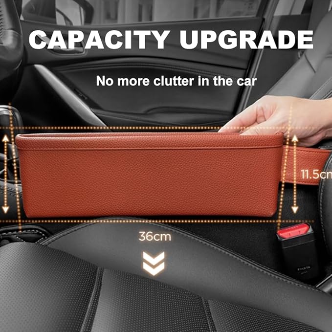 Tumecos Car Seat Pockets PU Leather Car Console Side Organizer Seat Catcher Holders Compatible with Phone Key Wallet Phone Sunglasses 2 Pack (Beige)