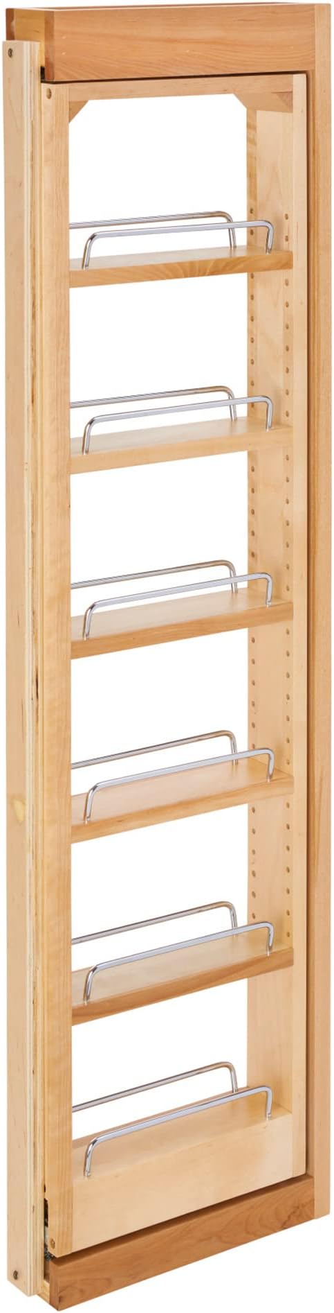 Rev-A-Shelf 3"W x 42"H Pull Out Quad Shelf Organizer for Wall & Base Kitchen Cabinets, Full Extension Filler Spice Rack, Adjustable, Wood, 432-WF42-3C