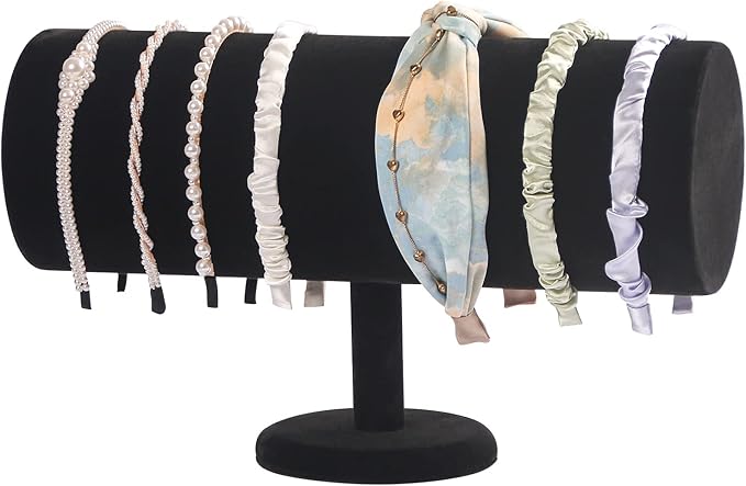 Coward T-Bar Beige Headband Holder Organizer,Hairband Display Stand,Hairband Storage Rack for Girls And Women (detachable black velvet)