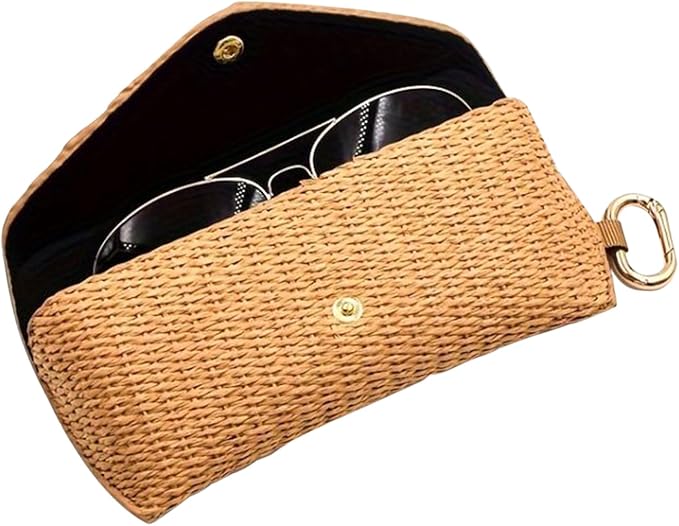 Glasses Case - Woven Straw Style Soft Box with Hook | Portable Eyewear Holder for Sunglasses, Reading Glasses, Contact Lens Accessories, Purse, Car, Desk, Nightstand, Drawer, Travel