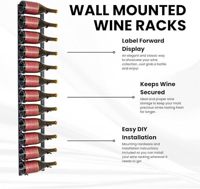 Jagged Ridge Wine Rooms - Premium Wall Mounted Metal Wine Rack - 12 Wine Bottles Holder - Modern Wine Rack, Matte Black - Space Saving for Home, Kitchen, Bar - Designed in Canada by Wine Enthusiasts