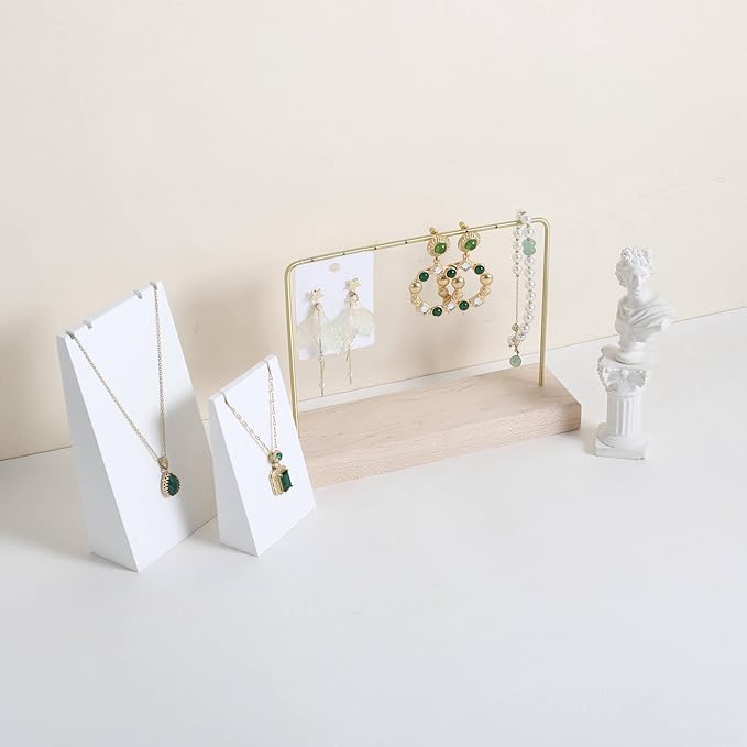 GemeShou Maple Earring holder for selling, Brass earring stands and displays for show, Wood Jewelry Storage hanging shelf for Girl Woman【U Shelf-Maple】