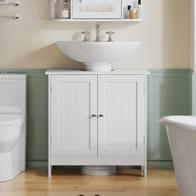 TEENFON Pedestal Sink Storage Cabinet, Under Sink Cabinet with 2 Doors & Shelf, Under Bathroom Sink Cabinet, Pedestal Sink Storage for Bathroom, White