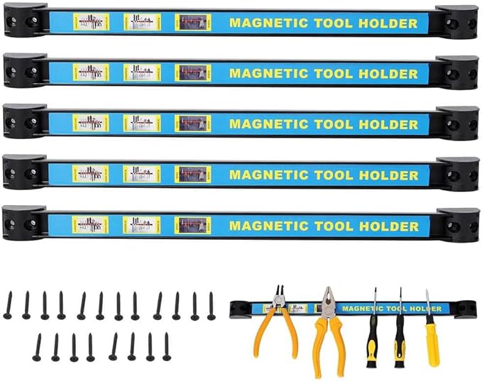 Magnetic Tool Holder 5 Pack, 18" Heavy Duty Magnetic Tool Bar Strip with Mounting Screws, Wall Mounted Metal Tool Organizer Rack for Garage, Workshop, Home, Tool Storage and Organization, Blue