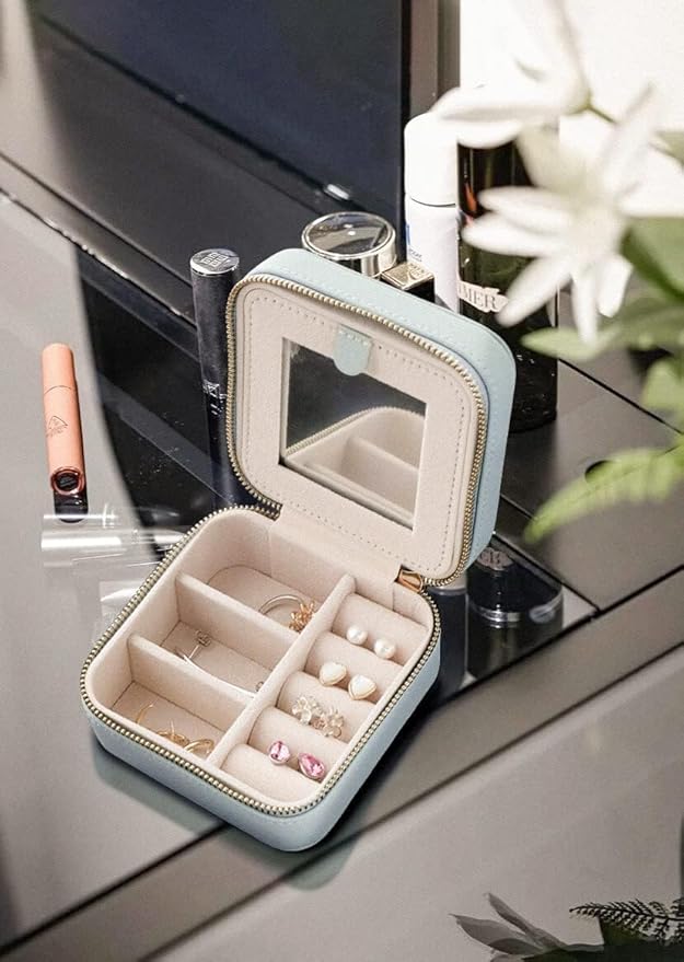 S.Leaf Travel Jewelry Organizer Boxes for Women Small Portable Necklace Earrings Bracelet Rings Travel Case Best Friend Birthday Gifts for Women Trendy (Butterfly_Hazeblue_Blue)